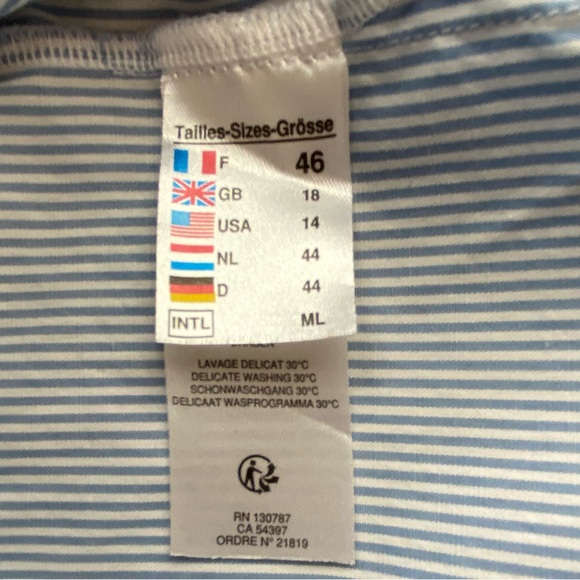 Saint James Mademoiselle Blue White Striped Button Down Preppy Shirt Size 14 - Picture 14 of 15